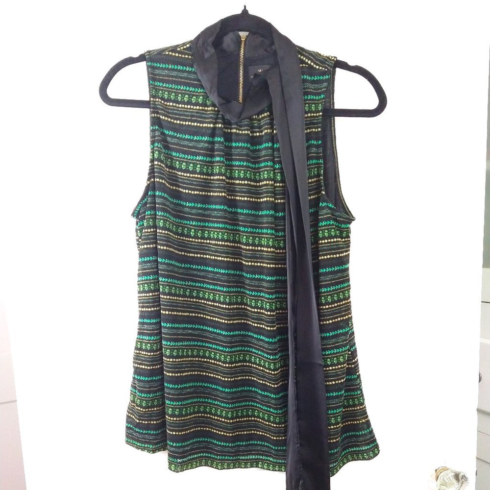 Patterned Sleeveless Lined Top with Connected Scarf by Worthington